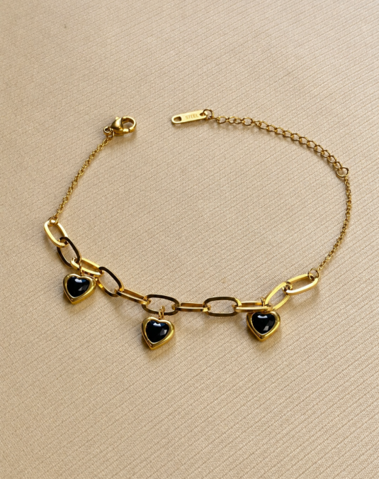 Crystal Heart-Drop Chain Bracelet Black