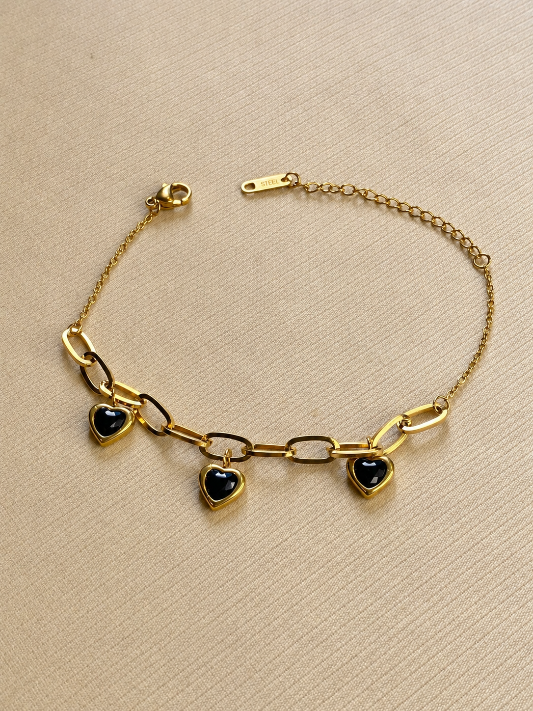 Crystal Heart-Drop Chain Bracelet Black