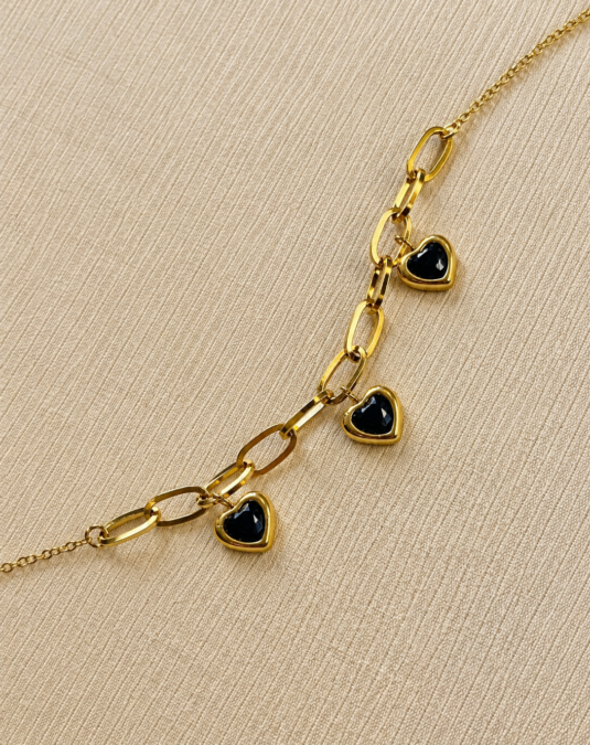 Crystal Heart-Drop Chain Bracelet Black