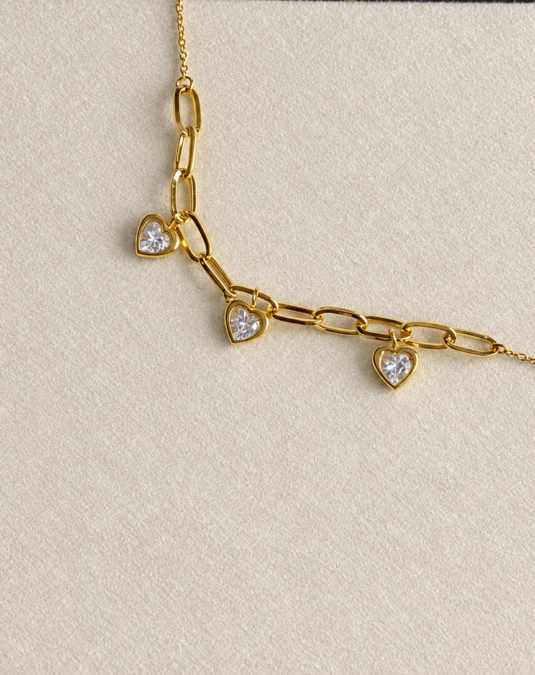 Crystal Heart-Drop Chain Bracele Silver