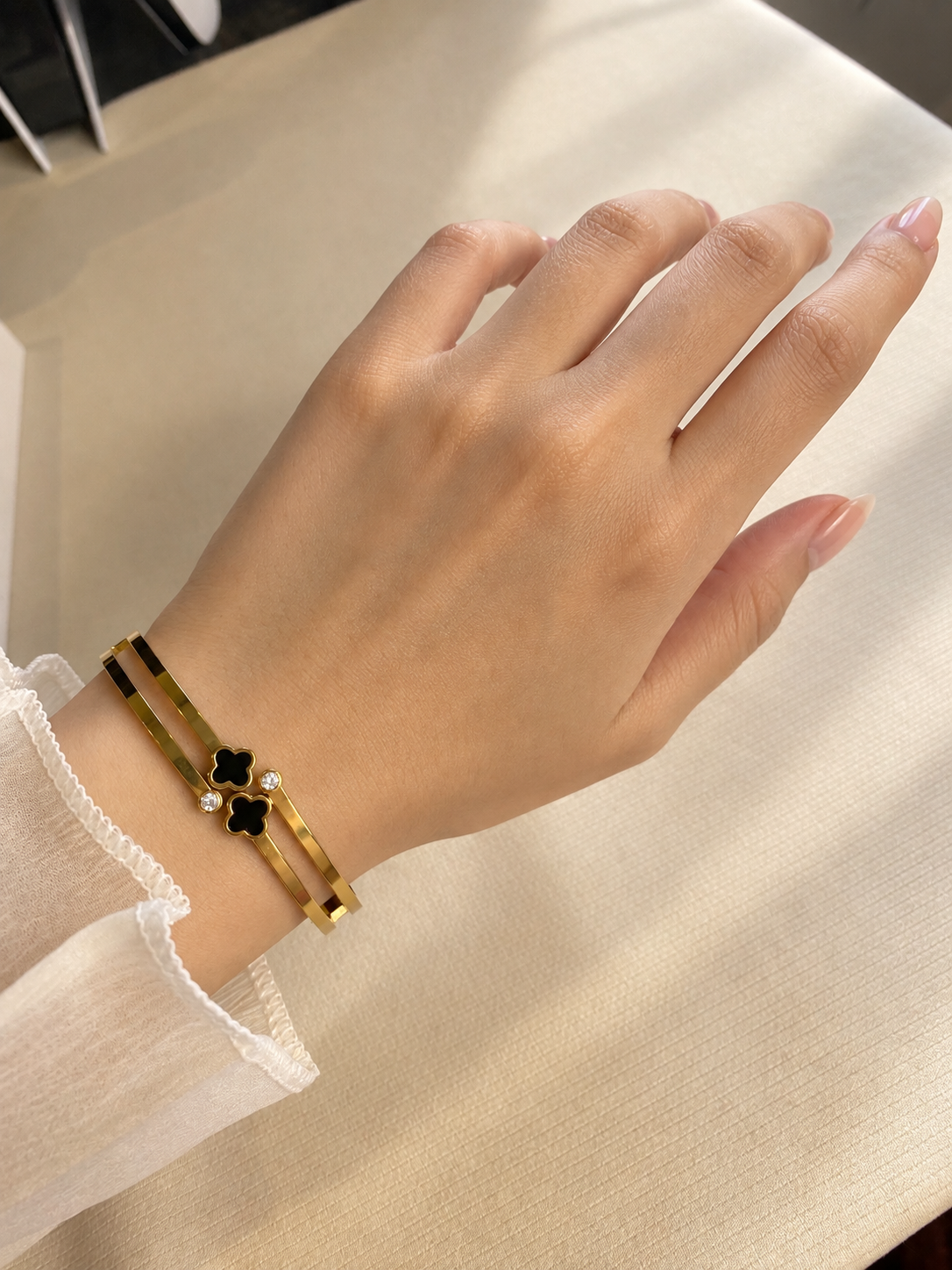 Double Clover Crystal Bangle - Image 2