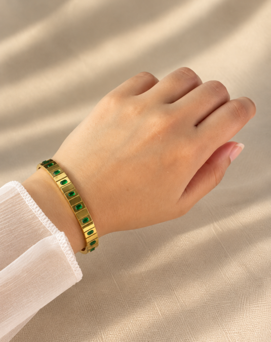 Emerald Link Cuff Bracelet