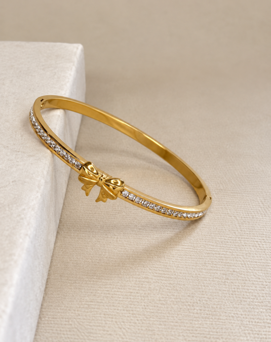 Solid Bow Crystal Bangle