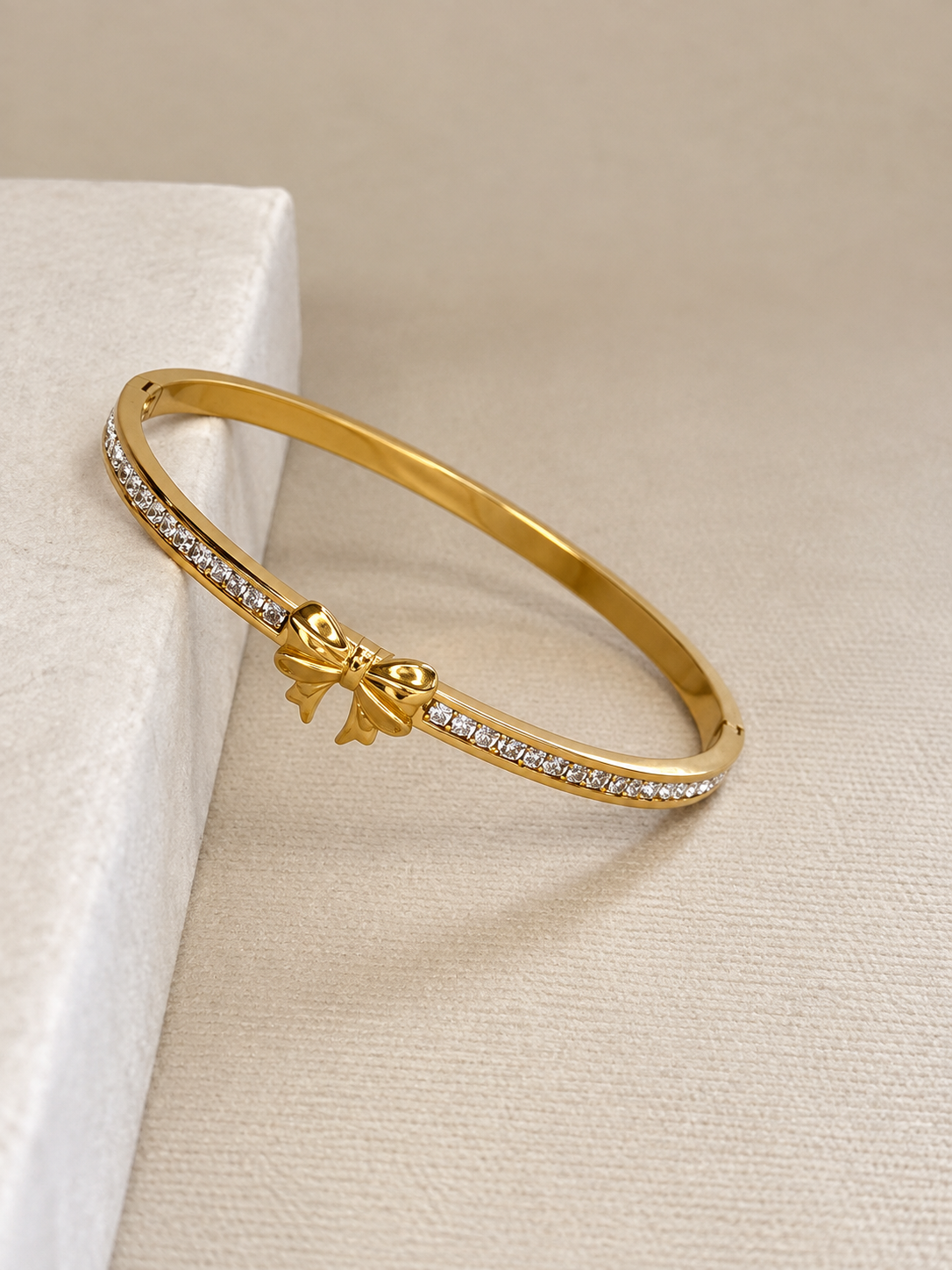 Solid Bow Crystal Bangle