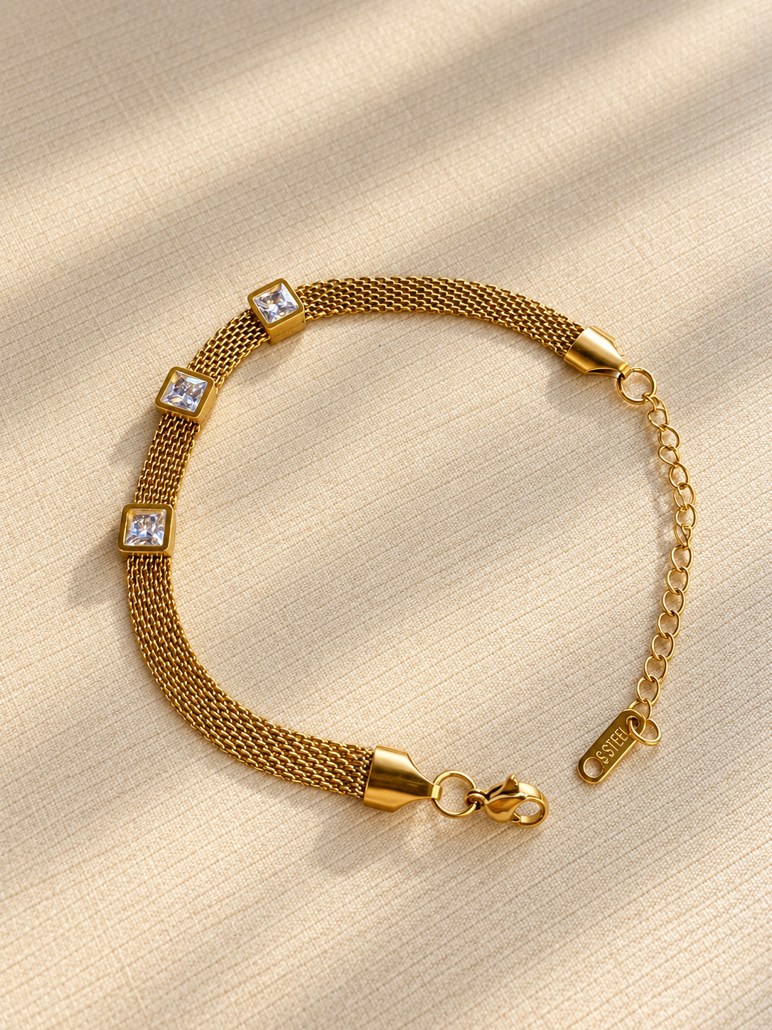 Triple Square Crystal Mesh Bracelet Silver - Image 1