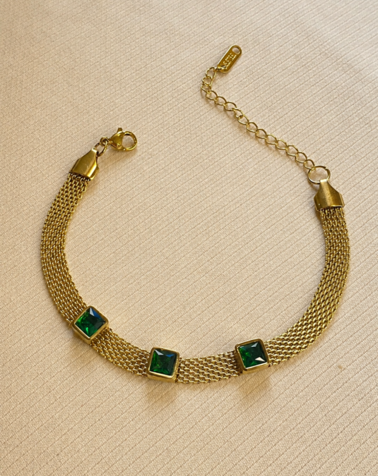 Triple Square Crystal Mesh Bracelet Green