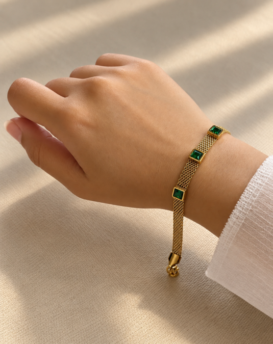 Triple Square Crystal Mesh Bracelet Green