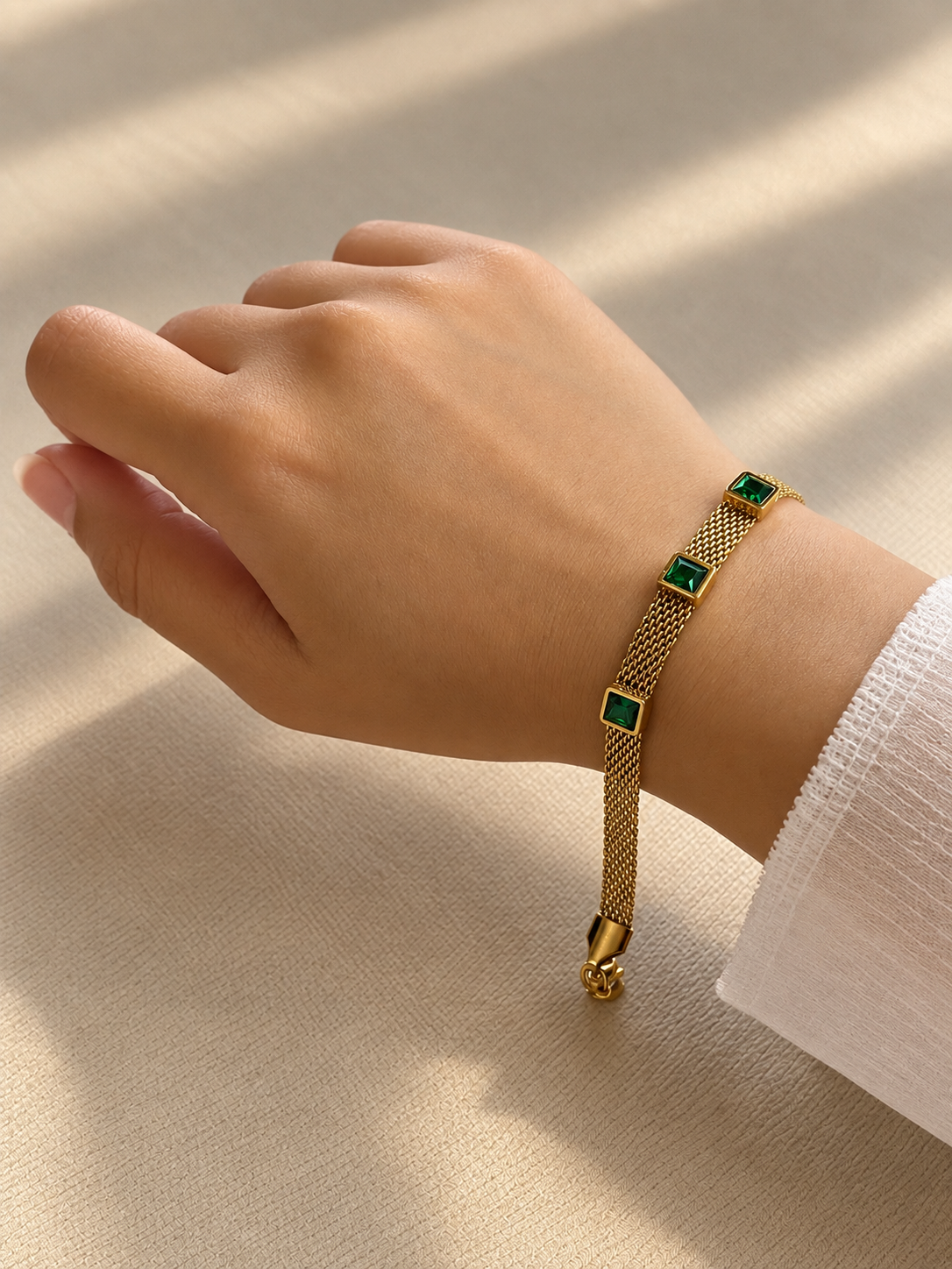 Triple Square Crystal Mesh Bracelet Green